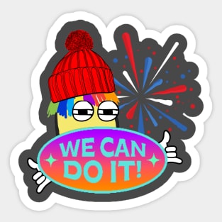 RAINBOW HAIR CARTOON BOY WE CAN DO IT  FUNNY Sticker